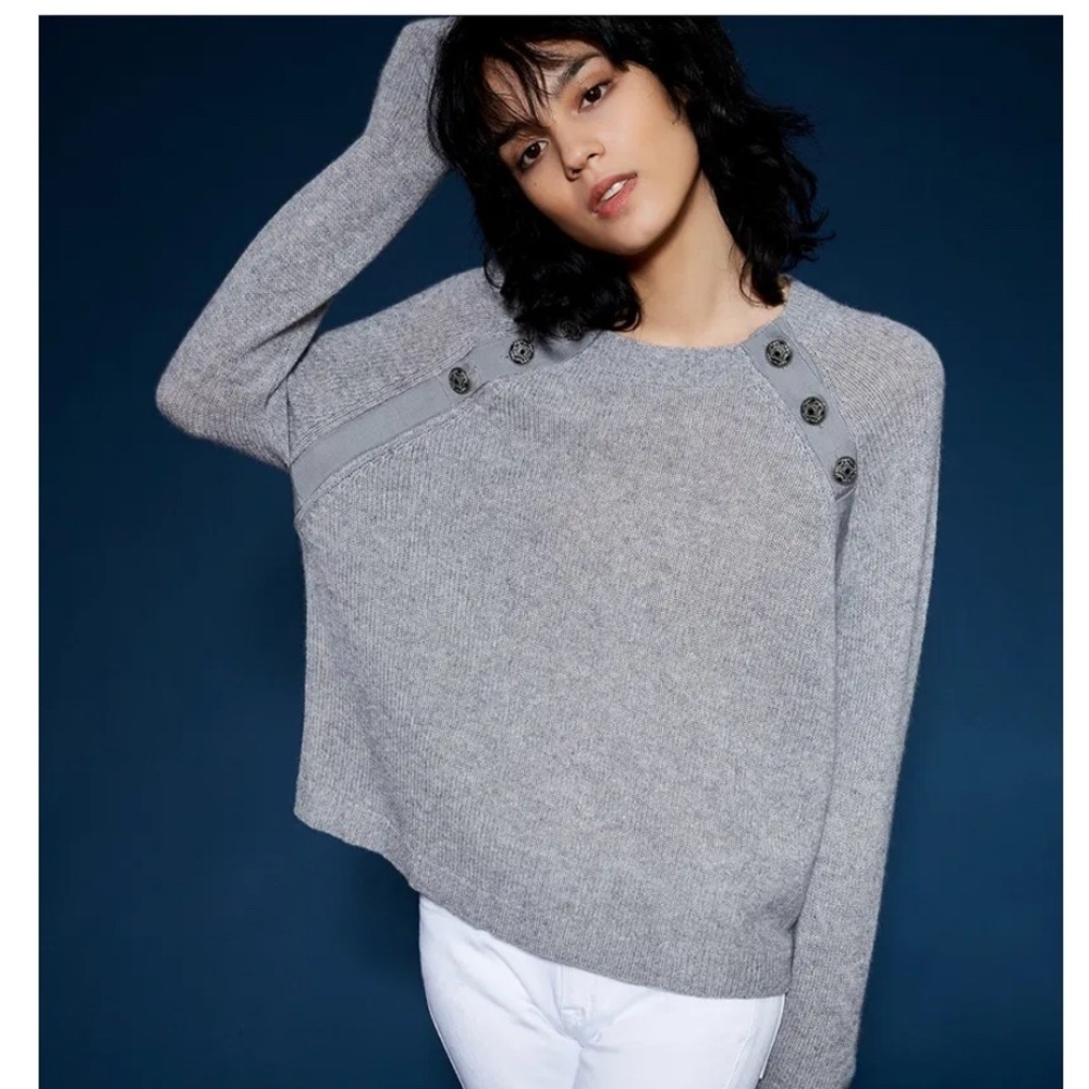 The Kooples Women’s Cashmere Sweater Gray Sz 3 Large Jewel Buttons NWT $395